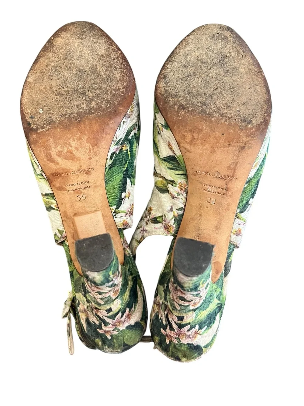 Dolce & Gabbana Women’s Green Floral Cloth Jaquard Y2K Peep Toe Heels Size 39